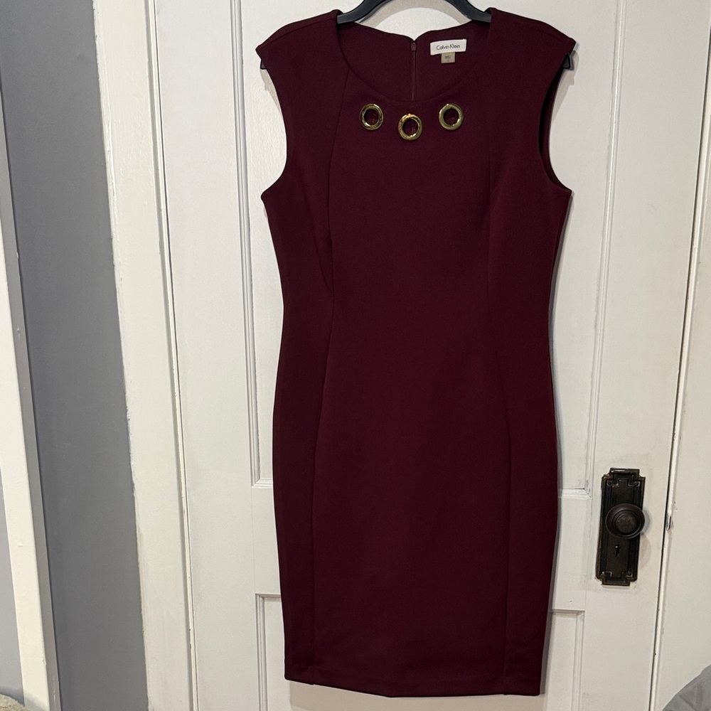 Calvin Klein Burgundy Sheath Dress with Gold Eyelets - Picture 5 of 5